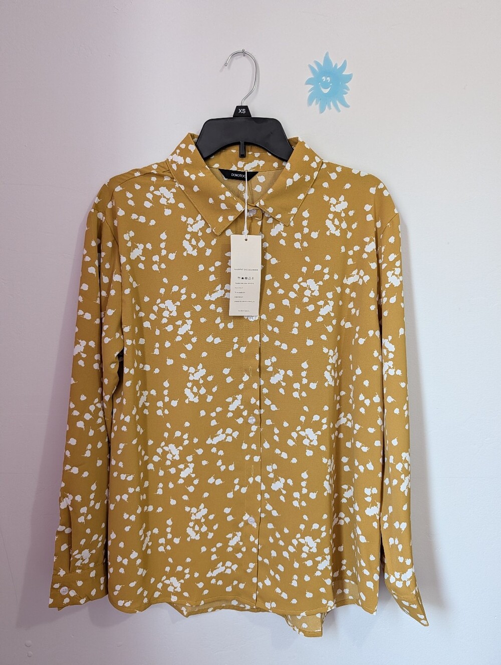NWT Dokotoo Mustard Yellow Floral Button-Down Blouse